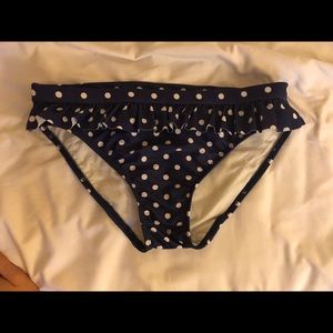 Navy white polka dot bikini bottom with ruffle